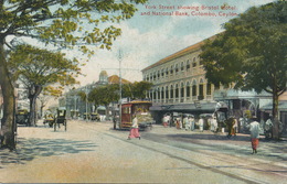 York Street Showing Bristol Hotel And National Bank Colombo Tram Edit Platé - Sri Lanka (Ceylon)