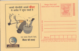 India 2008  Defeat Cancer  Anti Smoking Tobacco Cigarette  Health Mahatma Gandhi Postal Stationery Post Card # 50685 - Tobacco