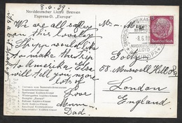 1939 - DR - DASP BREMEN NEW YORK D. EUROPA - 15Pfg Nach LONDON - EXPRESS DAMPFER "EUROPA" - Cartas