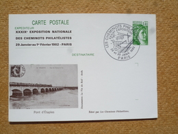 Entier Postal Carte Postale Type Sabine Repiquage Cheminots Philatélistes Oblitération Paris 1982 - Overprinter Postcards (before 1995)