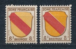 Französische Zone Mi. 4 Varianten Postfr. Wappen Baden  Papier: Weiss/gräulich Wappenfarbe: Gelb/orange - Amtliche Ausgaben