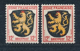 Französische Zone Mi. 6  Varianten Postfr. Wappen Pfalz Löwe Krone Links Dicker Papier: Weiss/gräulich Löwe: Gelb/orange - Amtliche Ausgaben