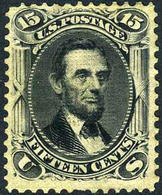 US #98 MINT Original Gum, Hinged  15c  SUPERB CENTERING   Lincoln Of 1867 W/F Grill 9x13mm - Neufs