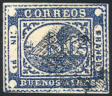 ARGENTINA: GJ.11, IN Ps. Blue, With Faint Ponchito Cancel, And Huge Margins, Superb, Possibly The Most Beautiful Copy In - Buenos Aires (1858-1864)