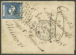ARGENTINA: GJ.17c, 1P. Blue, With Variety "1 Without Period", Franking A Small Folded Cover Sent From Buenos Aires To It - Buenos Aires (1858-1864)