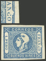 ARGENTINA: GJ.17e, 1P. Blue With Variety: "Frame Defective Between The N And C Of FRANCO" (position 31), Mint, Excellent - Buenos Aires (1858-1864)