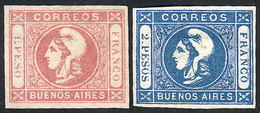 ARGENTINA: GJ.19/20, 1862 Changed Colors, Clear Impression, Cmpl. Set Of 2 Values, Unused, Very Fine Quality, Catalog Va - Buenos Aires (1858-1864)