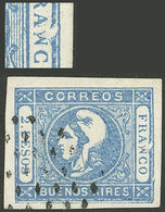 ARGENTINA: GJ.22c, 1862 2P. Blue With "FRAWCO" Variety (POSITION 47), Used, Excellent Quality, Signed By Victor Kneitsch - Buenos Aires (1858-1864)