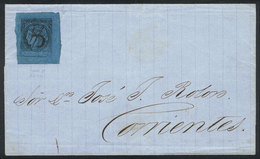 ARGENTINA: GJ.3, Blue, Type 2, Huge Margins, Franking A Folded Cover To Corrientes, With Pen Cancel Of Goya, Excellent Q - Corrientes (1856-1880)