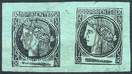 ARGENTINA: GJ.5, Bluish Green, Fantastic Pair With Pen Cancel Of Goya, Very Nice, Rare! - Corrientes (1856-1880)