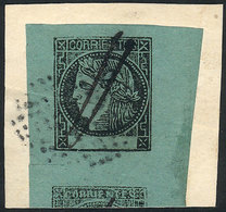 ARGENTINA: GJ.5, Bluish Green, Example Of Huge Margins On Fragment With Double Cancellation: Pen + Dotted Cancel Of Corr - Corrientes (1856-1880)
