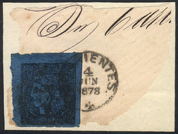 ARGENTINA: GJ.7, Dark Blue USED TWICE And LATE USE, On Fragment. It Bears An Arch CORRIENTES Strike On The Center, Barel - Corrientes (1856-1880)