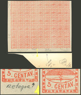 ARGENTINA: GJ.1, 1c, 1f, Etc., 5c. Red, Large Block Of 54 Stamps Of Composition B That Includes Some Transpositions And  - Usati