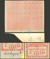 ARGENTINA: GJ.1, 1c, 1f, Etc., 5c. Red, Large Block Of 54 Stamps Of Composition B That Includes Some Transpositions And  - Gebraucht