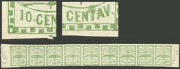 ARGENTINA: GJ.2a + 2e + 2f, 10c. Green, Strip With The 9 Types, The Left Example With Variety "Period After The 10", The - Usati