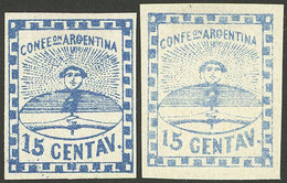 ARGENTINA: GJ.6, 15c. Large Figures, 2 Examples In Blue And Light Blue, Excellent Quality! - Used Stamps