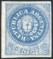 ARGENTINA: GJ.9, 15c. Blue, Handsome Mint Example With Tiny Pin Hole Virtually Invisible, Superb Appearance, Very Fresh, - Nuovi