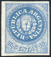 ARGENTINA: GJ.9, 15c. Blue, Handsome Mint Example With Tiny Pin Hole Virtually Invisible, Superb Appearance, Very Fresh, - Ongebruikt