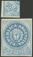 ARGENTINA: GJ.9d, 15c. Blue, With Plate Flaw In The Lined Background Of The Bottom Left Angle (before The Retouch), Exce - Ungebraucht