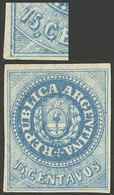 ARGENTINA: GJ.9d, 15c. Blue, With Plate Flaw In The Lined Background Of The Bottom Left Angle (before The Retouch), Exce - Ongebruikt