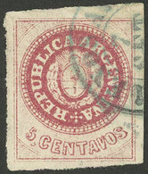 ARGENTINA: GJ.12A, 5c. Dull Plate, Red Color, Superb Example! - Nuovi