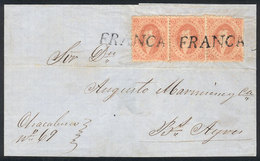 ARGENTINA: GJ.20, 3rd Printing, Beautiful Strip Of 3 (2 Superb Examples, The Right Stamp With Minor Corner Defect) Frank - Briefe U. Dokumente
