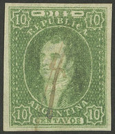 ARGENTINA: GJ.23SG + D, 10c. Worn Impression And IMPERFORATE (it Missed The Perforating Machine), And Also Printed On VE - Covers & Documents