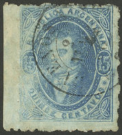 ARGENTINA: GJ.24, 15c. Worn Impression, In The Very Rare AZURE Color, With Wide Left Sheet Margin (extremely Rare In Use - Covers & Documents
