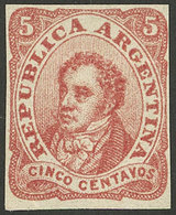 ARGENTINA: PROOFS AND ESSAYS: GJ.E 1, 1863 Unadopted Essay By Roberto Lange, 5c. Vermilion, VF Quality, Rare! - Brieven En Documenten