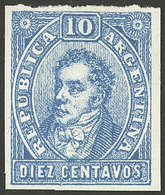 ARGENTINA: PROOFS AND ESSAYS: GJ.E 2, 1863 Unadopted Essay By Roberto Lange, 10c. Blue, VF Quality, Rare! - Covers & Documents