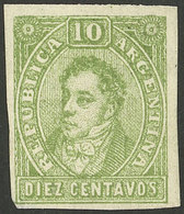 ARGENTINA: PROOFS AND ESSAYS: GJ.E 3, 1863 Unadopted Essay By Roberto Lange, 10c. Yellow-green, VF Quality, Rare! - Brieven En Documenten