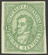 ARGENTINA: PROOFS AND ESSAYS: GJ.E 4, 1863 Unadopted Essay By Roberto Lange, 15c. Green, VF Quality, Rare! - Covers & Documents