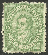 ARGENTINA: PROOFS AND ESSAYS: GJ.E 9, 1863 Unadopted Essay By Roberto Lange, 15c. Yellow-green PERFORATED, VF Quality, R - Briefe U. Dokumente