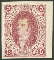 ARGENTINA: PROOFS AND ESSAYS: GJ.E 18, 1864 Proof Printed In Buenos Aires On White Paper Of 50/60 Microns, 5c. Rose-red, - Storia Postale