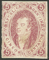 ARGENTINA: PROOFS AND ESSAYS: GJ.E 19, 1864 Proof Printed In Buenos Aires On White Paper Of 50/60 Microns, 5c. Red-rose, - Covers & Documents