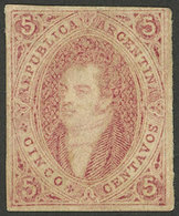 ARGENTINA: PROOFS AND ESSAYS: GJ.E 25, 1867 Proof Of 6th Printing Printed In Buenos Aires On Tinted Paper, 5c. Rose-ches - Covers & Documents
