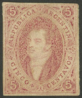 ARGENTINA: PROOFS AND ESSAYS: GJ.E 25, 1867 Proof Of 6th Printing Printed In Buenos Aires On Tinted Paper, 5c. Rose-ches - Lettres & Documents