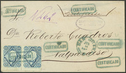 ARGENTINA: Registered Cover Sent To Valparaiso, Franked With Pair GJ.41 (15c. San Martín With Groundwork Of Horiz Lines) - Storia Postale