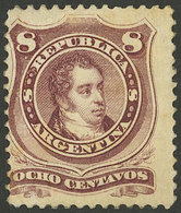 ARGENTINA: GJ.54A, 1877/87 Rivadavia 8c. Type II, In The Rare Claret Color, Mint With Gum But With Some Stain Spots, Goo - Storia Postale