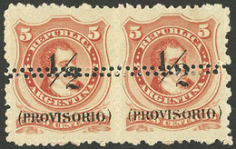 ARGENTINA: GJ.57e, Small P, Pair With Variety DOUBLE PERFORATION Across The Middle, Superb, Rare! - Cartas & Documentos