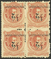 ARGENTINA: GJ.60e, Large P, Block Of 4 With INVERTED Overprint, Mint Original Gum, VF Quality! - Cartas & Documentos