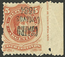 ARGENTINA: GJ.76n, With INVERTED OVERPRINT Variety And Sheet Margin With Printer Imprint, Mint With Full Original Gum An - Cartas & Documentos