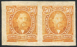 ARGENTINA: GJ.113P, 1889 50c. Mitre, IMPERFORATE PAIR, Very Fine Quality! - Cartas & Documentos