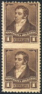 ARGENTINA: GJ.164PH, 1892 1c. Rivadavia With Compound Perf 11½x12, Vertical Pair IMPERFORATE BETWEEN, VF Quality, Rare! - Cartas & Documentos
