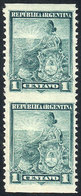 ARGENTINA: GJ.218PH, 1899 1c. Liberty, Pair IMPERFORATE HORIZONTALLY, VF Quality! - Storia Postale