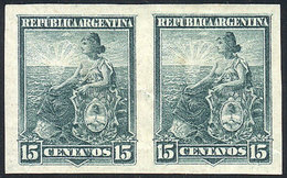 ARGENTINA: GJ.227P, 1899 15c. Liberty In IMPERFORATE PAIR, With Light Crease Visible From The Back, VF Front, Rare! - Lettres & Documents