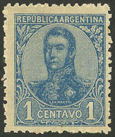 ARGENTINA: GJ.288, 1908 San Martín In Oval 1c. BLUE, Mint With Tiny Hinge Mark, Superb Example, Very Rare, Signed By Vic - Brieven En Documenten