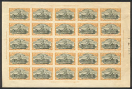 ARGENTINA: GJ.307, 1910 12c. Congress, TRIAL COLOR PROOF, Complete Sheet Of 25 Examples Printed On Paper With Bright Fro - Storia Postale
