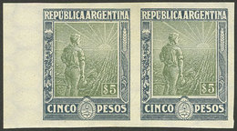 ARGENTINA: GJ.360P, 1912 5P. Plowman, IMPERFORATE PAIR, Excellent Quality, Very Rare! - Cartas & Documentos