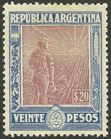 ARGENTINA: GJ.362, 1912 20P. Plowman, Mint Lightly Hinged, Very Well Centered, Very Fresh, Fantastic Colors, Excellent Q - Briefe U. Dokumente